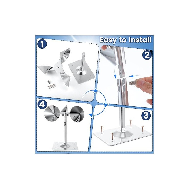 3 Pack Reflective Spinning Bird Deterrent, Wind Powered Aluminum Bird