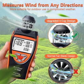 HoldPeak 8806 Digital Wind Speed Meter Meter 4 Cups Wind Speed 0.7~42m/s Wind Speed and Temperature (℃/℉) with Compass for Shooting, Fishing, Sailing