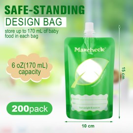 Maxcheck 200 Pcs Baby Food Pouches Bulk Disposable Baby Food Storage Pouches 6 oz Squeeze Pouches Green Pouch Filler Baby Food Storage Containers for Toddlers Babies, Applesauce Yogurt and Puree