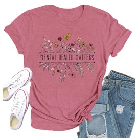 Qskall Mental Health Matters Shirt for Women Be Kind Tshirts Therapist Tee Top Pink