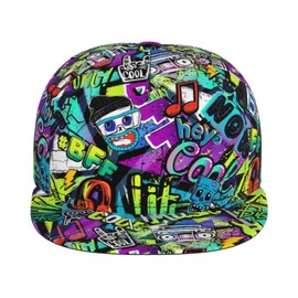 AKMCBSH Graffiti Snapback Baseball Cap, Hip Hop Style, Adjustable Flat Bill Brim Hat, Unisex