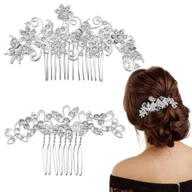 2PCS Silver Crystal Bridal Rhinestone Hair Comb, Hair Accessories Rhinestone Hair Piece for Women and Girls