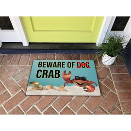 Funny Welcome Doormat Beware of Dog Crab Ocean Guard Mat Humorous Beach Vibe Check Mat (23.6 X 15.7 in) Colorful Print Top with Anti-Slip Rubber Back Doormat Prank Gift Door Mat for The Entrance Way