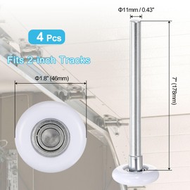 sourcing map 4pcs 1.8" White Nylon Garage Door Rollers for 2" Garage Track, 7" Long Stem Quiet Garage Door Wheels, 11 Ball Bearings, White
