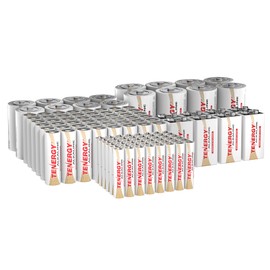 Tenergy 120 Pack Alkaline Batteries, 48 Pack AA Batteries, 48 Pack AAA Batteries, 8 Pack C Size Batteries, 8 Pack D Size Batteries, and 8 Pack 9V Size Batteries for Household Electronics