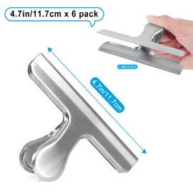 komstuon 6 Pack Silver Chip Clips Bag Clips Food Clips,4.7 inch Stainless Steel Paper Clamps,Round Smooth Edge Bulldog Clips Large for Food Bags, Drawing,Home,Kitchen and Office