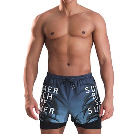 Cloeey Future Traje de Baño Hombre Natacion para Playa Short Bañador, Rápido Secado Short Bermudas Cómodos Transpirables, Adultos Casual Hawaiano, Banda Elástico Ajustable, Bolsillos (X-Grande, Azul)
