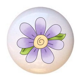 Purple Flower from Angel Antics II Kids Collection - DECORATIVE Glossy CERAMIC Cupboard Cabinet PULLS Dresser Drawer KNOBS