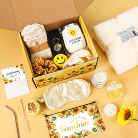 Sunnychicc 17 Pcs Sunflower Gifts for Women Get Well Soon Gifts Basket Sending Sunshine Birthday Gifts Relaxation Gifts Box Self Care Package Thank You Inspirational Gifts for Women Friends Sister Mom