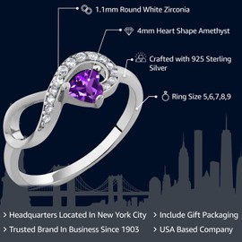 Gem Stone King 925 Sterling Silver Gemstone Birthstone Infinity Ring | Heart Shape 4MM | Wedding Engagement Anniversary Promise Ring For Women | Available in Size 5,6,7,8,9