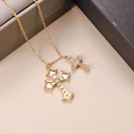 ONLYJUMP Cross Necklace for Women Dainty Gold Silver Plated Double Cross Pendant Necklace Minimalist Trendy Cross Charm Link Chain Choker Delicate Faith Jewelry Religious Gifts (Gold)