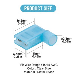 Right Angle Spade Connector, Nylon Quick Disconnect Wire Connectors Copper Cores, 16-14 AWG 90 Degree Spade Crimp, Blue Insulated Flag Terminals for Wiring Projects (16-14 AWG)