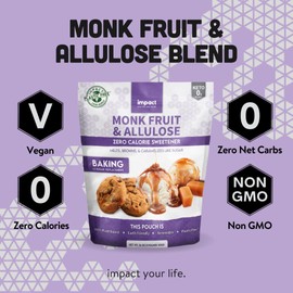 Monk Fruit Allulose Sweetener, Zero Calorie Blend, Keto Friendly Sugar Substitute, Plastic Free Packaging (1 lb)