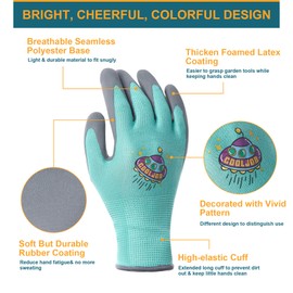 COOLJOB 3 Pairs of Work Gloves for Children 6-8 Years, Non-Slip Latex Coating, Children's Gardening Gloves (3 Pairs M)
