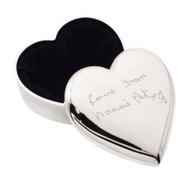 Beautifully Engraved With Your Own Handwriting Silver Heart Shaped Trinket Box lined