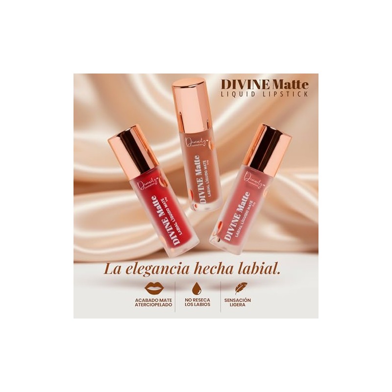 Divine Matte, Labial Lquido Mate de Alta Pigmentacion, 8 Tonos,
