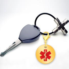 Vivaday Blood Thinner Medical Keychain, Gold-Plated Round Charm SOS Medical ID Keyring, Durable Stainless Steel Jewelry