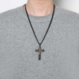 HZMAN Cross Necklace for Men Stainless Steel Retro Jesus Crown of Thorns Cross Pendant Necklace Christian Jewelry Gift (Black)