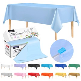GlitshHaven 54 Inch X 300 Feet Plastic Table Cover Roll Disposable Tablecloth with Slide Cutter for All Type/Shape Tables | Table Cover for Party, Picnic, Banquet & Outdoor Activities (Light Blue)