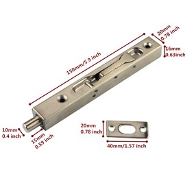 Bolt Protector Concealed Sliding Bolt Lock Stainless Steel 6 inch(15cm) Security Door Bolt Latch, for French Doors, Composite Doors, Wooden Doors, Double Doors, Virtual Doors(Silver, 6 inch)
