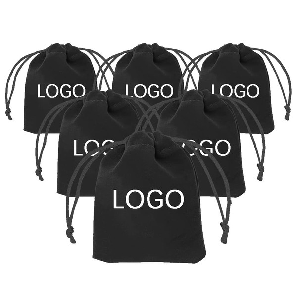 TopTie Custom 50 PCS Velvet Gift Wrap Bags with Drawstrings, 2.8"x3.6" Logo Print Jewelry Pouches for Wedding Favors