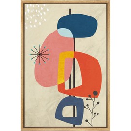 MUDECOR Framed Canvas Print Wall Art Mid-Century Modern Colorful 1960s Polygons Abstract Shapes Illustrations Minimalism Decorative Bohemian Multicolor Geometric Retro for Bedroom - 24"x36" Natural