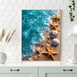 KINPLUB Beach Diamond Painting Kits for Adults, 5D Seashell Starfish Diamond Art Kits for Beginners, DIY Full Round Drill Paint by Diamonds, Home Wall Decor 12 x 16 Inch