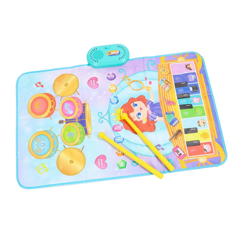 Piano Keyboard Drum Mat with 2 Drumsticks Plastic Waterproof Easy