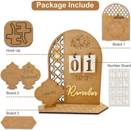 Ramadan Advent Calendar Wooden Countdown Calendars Decorations for Home, 30 Days Til Eid, Ramadan Gift for Kids, Ramadan and Eid Decor