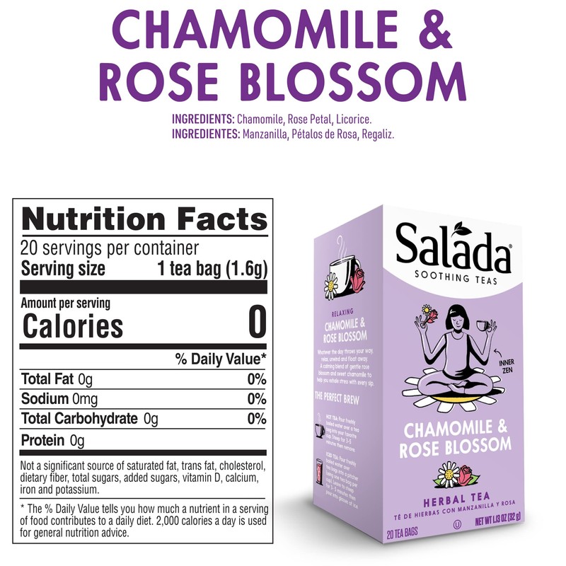 Salada Soothing Teas, Chamomile & Rose Blossom Herbal Tea 20