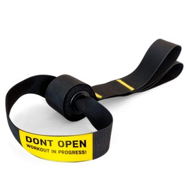 Double Circle Door Anchor for Gymnastic Rings and Resistance Bands with Dual Slots, Warning Sign - Home Or Gym Door