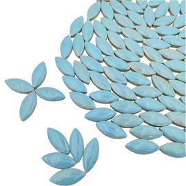 1.1lb Ceramic Mosaic Tiles for Crafts, Leaf Mosaic Pieces Porcelain Mosaic Tiles for Mosaic DIY, Stained Ceramics Supplies (Light Blue)