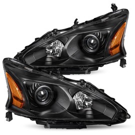 JSBOYAT Headlight Assembly Replacement for 2013 2014 2015 Nissan Altima 4-Door Sedan Projector Headlamp Driver and Passenger Side Black Housing with Amber Reflector