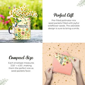 Pollinator Paradise Seed Mix (20 Packs) Seeds Packets for Humming Birds, Butterflies and Bees - Ideal for Wedding Party Favors Bridal Shower School Events Thank You Corporate Event Memorials