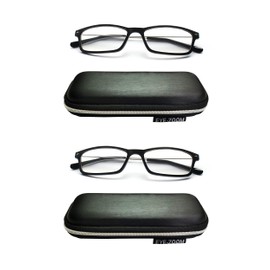 EYE ZOOM 2 Pack Lightweight Thin Frame Reading Glassess with Case for Men Women, Black, 1.50