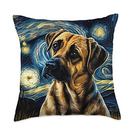 Black Mouth Cur in Starry Night Painting Dog Mom Dad Throw Pillow