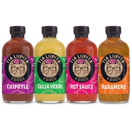 Tia Lupita Hot Sauce Variety Pack - 4 Bottles of Flavorful Heat - Jalapeño, Salsa Verde, Habanero, Chipotle - Gluten-Free, Non-GMO, Sugar Free, Low Sodium, Keto, No Carbs