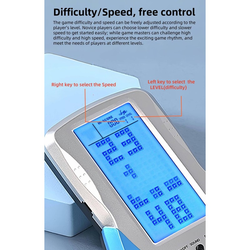 LZYCH Block Game Console Built-in Puzzle Games Dual Power Modes