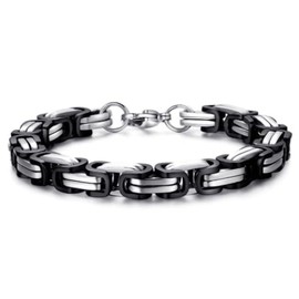 PINK TOWN Stainless Steel Rectangle Woven Link Chain Bracelet for Men Women 8mm Wide Cuban Link Figaro Chain Bracelet Chunky Stainless Steel Link Chain Bracelets Jewelry (Black 7in(18CM))