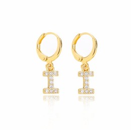 Gold Gold Plated CZ Letter Initial Hoop Earrings for Women Small Huggie Hoop Earrings Jewelry Valentine's Day Gifts for Her-I