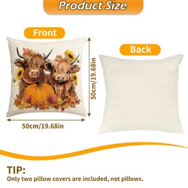 NECXON 2 Pcs Highland Cow Cushion Covers, Highland Cow Gifts Decorative Pillow Covers Scottish Gift for Women Cushion Covers for Sofa Livingrooms Chair and Outdoors (50x50cm)
