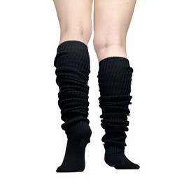 QOOEQPQY Women's Extra Knit Loose Socks - Japanese Style Lolita Leg Warmer Bubble Slouch Socks (59Inch/150cm/Black)