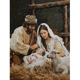 HEYKYY Nativity Scene Christ 5D Diamond Art Painting for Adults Full Drill Round Diamond Paint by Number Kits for Beginners Gems Cross Stitch for Wall Decor 12x16 inch