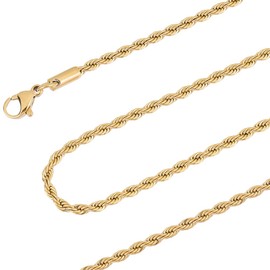 Beebeecraft 4Pcs Rope Chain Necklace 2.3mm 18K Gold Plated 304 Stainless Steel with Lobster Claw Clasps 18 Inch for Men Women Pendant DIY Jewelry