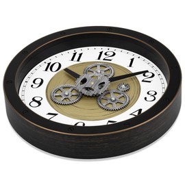 Couperos Real Moving Gear Wall Clock, 16 Inch Large Industrial Steampunk Wall Clock, Battery Operated Vintage Rustic Decorative Clock for Living Room Home Office Farmhouse, Black