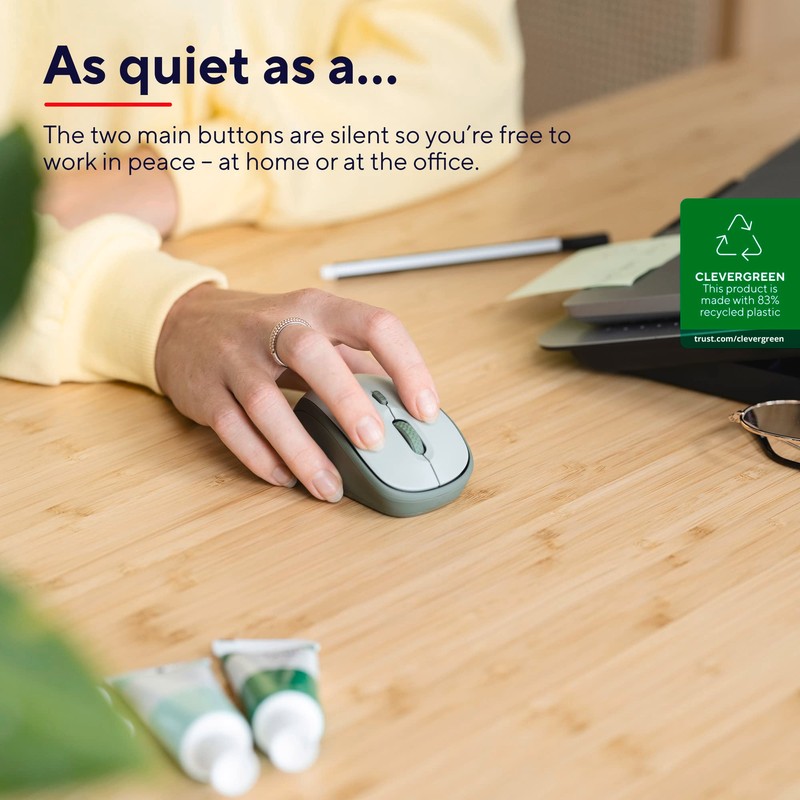 Trust Yvi+ Silent Wireless Mouse, Sustainable Design, 800-1600 DPI, For