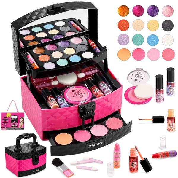 Kids Makeup Kit for Girl Toys, Washable & Non-Toxic, Real Makeup Girl Toys, Makeup Set for Girls, Easy to Storage and Portable, Birthday Gift for Kids Age 3-12