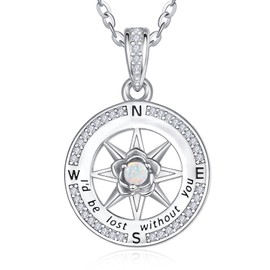 Compass Necklace for Women Sterling Silver I'd Be Lost Without You Necklace Compass Graduation Jewelry Gifts for Women Opal Necklaces