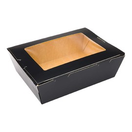 Cafe Vision 71 oz Black Paper Large Take Out Container - Hinge Lock - 8 3/4" x 6 1/2" x 2 1/2" - 50 count box - Restaurantware