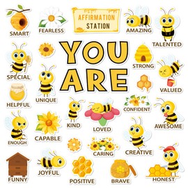 JarThenaAMCS Bee Motivational Bulletin Board Decorations Positive Affirmation Posters Summer Sunflower Bee Hive Cutouts for Back to School Classroom Wall Decor